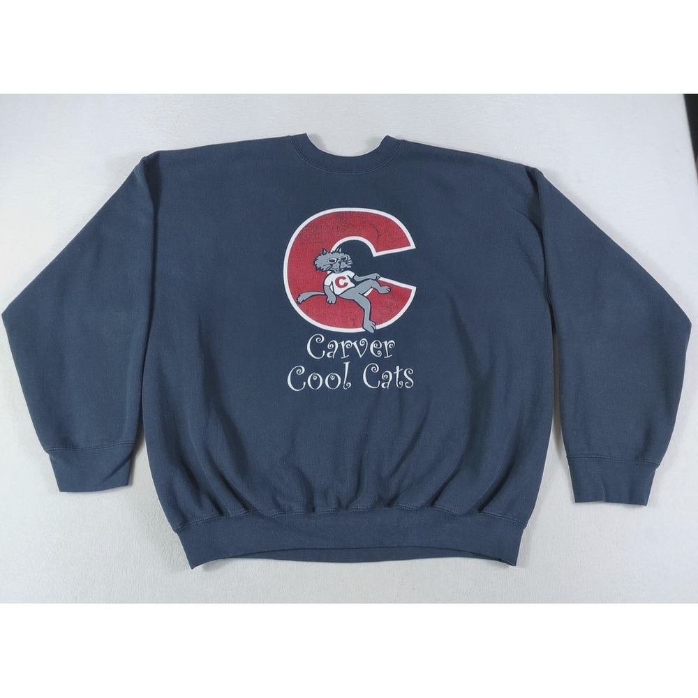 Vintage Gildan Sweatshirt Men 2XL Black Carver Cool Cats School Greenville Texas